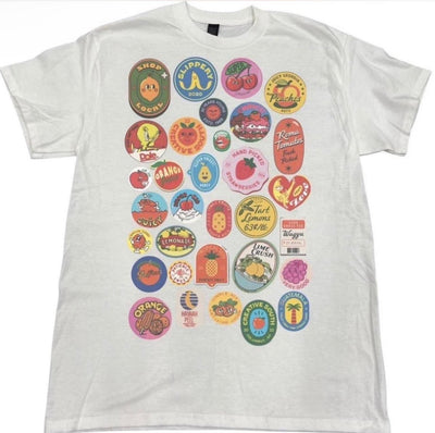 Vintage Style Retro Fruit Stickers Farmers Market Graphic Tee
