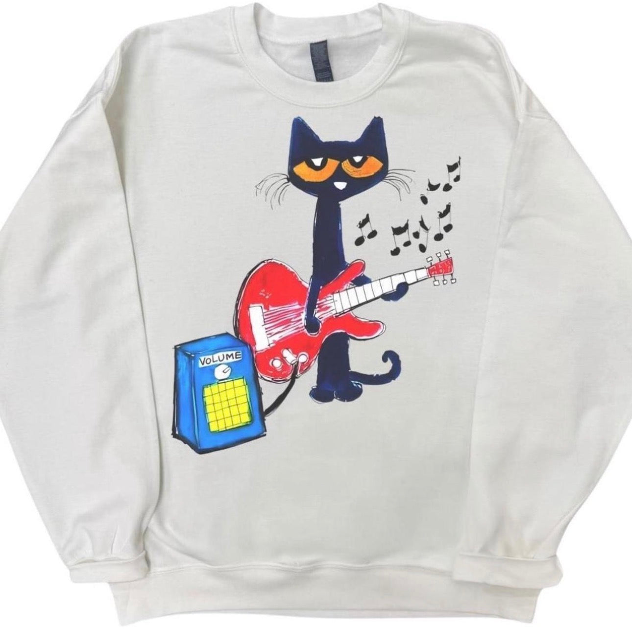 Vintage Style Y2K Pete The Cat Playing Guitar Graphic Crewneck