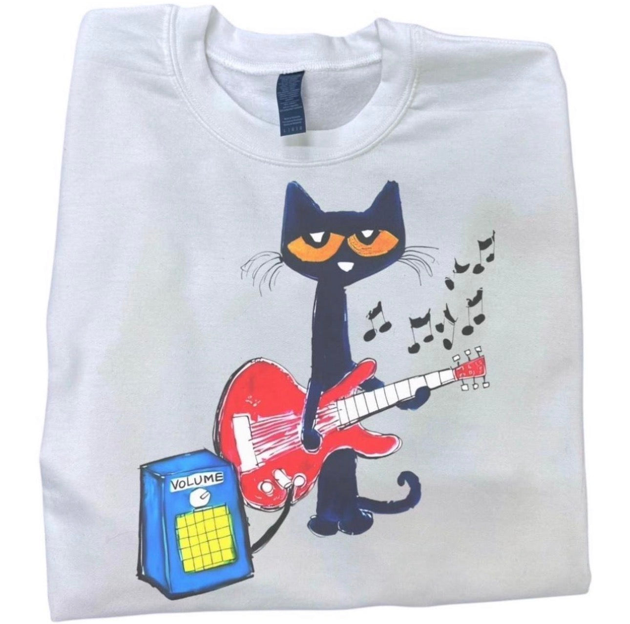 Vintage Style Y2K Pete The Cat Playing Guitar Graphic Crewneck