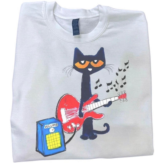 Vintage Style Y2K Pete The Cat Playing Guitar Graphic Crewneck